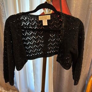 Black Women's crochet Sweater with sequin’s /3 quarter sleeve-S